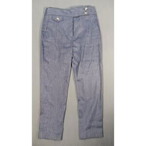 Veronica Beard Renzo slim let Linen Blend Pants Women 4 Blue  Side Button USA